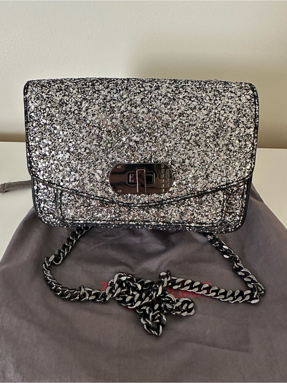 Zadig & Voltaire Silver Glitter Chain Crossbody